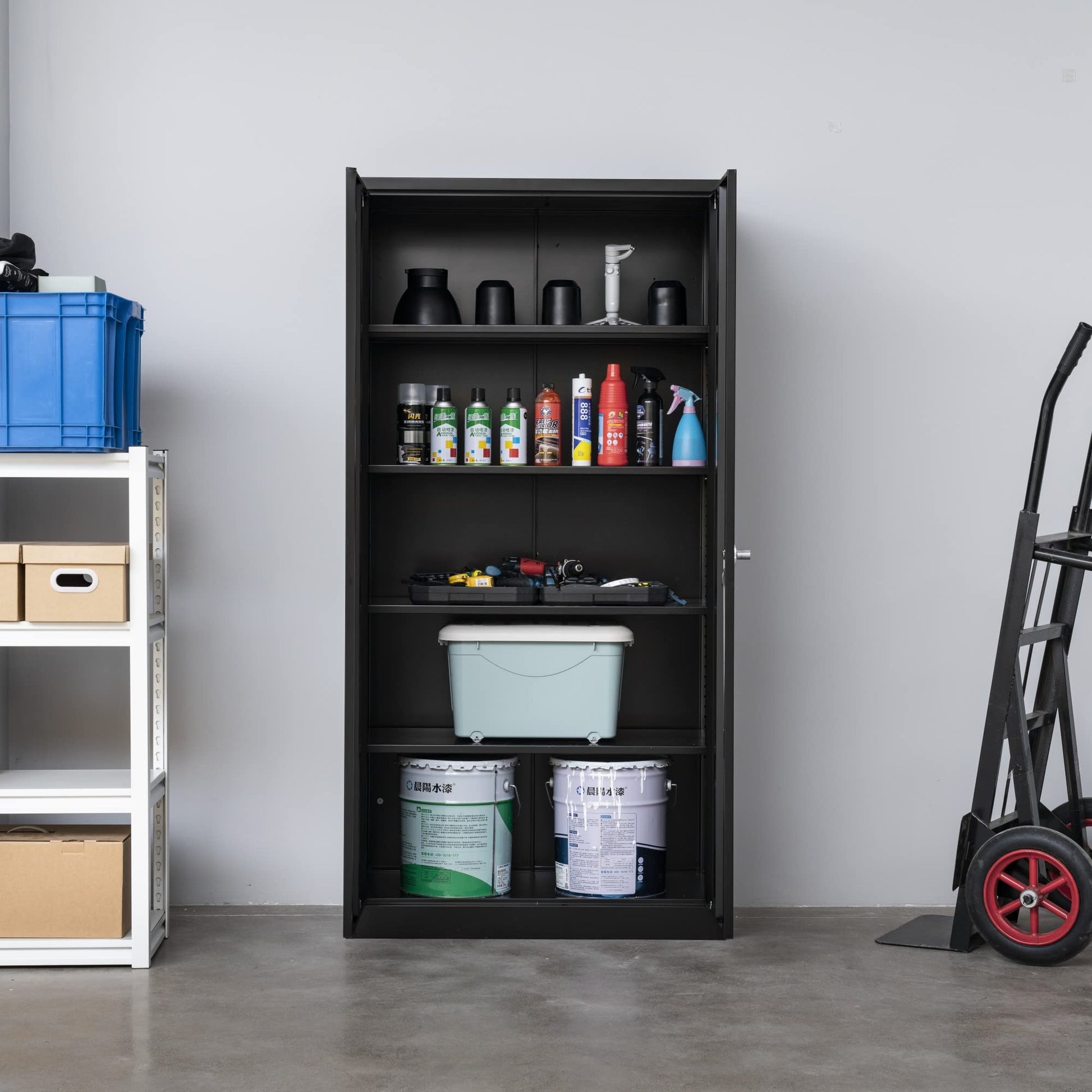 Metal Storage Cabinet,Steel Storage Cabinet with 2 Doors and 4 Adjustable Shelves,Black Metal Cabinet with Lock,72" Tall Steel - WoodArtSupply