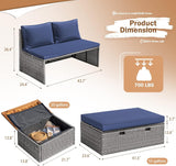 Devoko Patio Day Bed Outdoor Daybed Set Multifunctional Rattan Lounge Bed with 2 Side Tables for Backyard Porch Poolside Lawn Beach (Navy Blue) Devoko