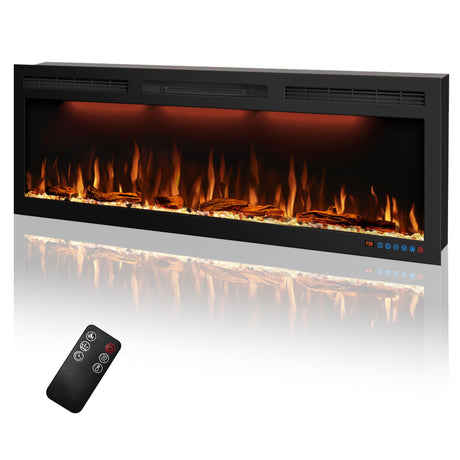 50 inches Electric Fireplace, Recessed and Wall Mounted Fireplace Heater and Linear Fireplace Inserts, with Timer, Remote Control, Adjustable Flame & Light Colors, 750W/1500W, Black Dreamflame