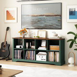 Athyrios 8 Cube Storage Organizer - 62" Long Farmhouse Wood Low Bookshelf, Horizontal Open Shelf Bookcase Cubby Storage Console Cabinet for Living Room, Entryway, Office, Green Athyrios