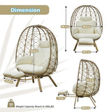Wicker Egg Chair with Cushion & Footrest - Oversized 450lb Capacity Boho Hanging Chair for Indoor/Outdoor - Beige Rattan Lounge Seat for Patio, Balcony, Garden, Home Outlux