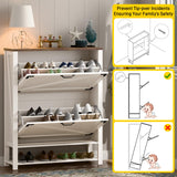 Halitaa Shoe Cabinet with 2 Flip Drawers, 5 Tier Farmhouse Shoe Storage Cabinet for Entryway, Narrow Slim Shoe Cabinet, Rustic White Freestanding Hidden Wooden Shoe Rack Cabinets Halitaa
