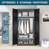 MIIIKO Wardrobe Closet with 2 Doors, 72" Metal Wardrobe Cabinet with Hanging Rod, Bedroom Armoires Laundry Room and Office Clothes Storage Organizer Cabinets Black MIIIKO