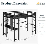 SUNLEI Loft Bed Full Size with Desk and Safety Guard Rail, Full Size Metal Bed Frame with Double Layer Shelves for Storage, No Box Spring 2 Security Ladders, Midnight Black SUNLEI