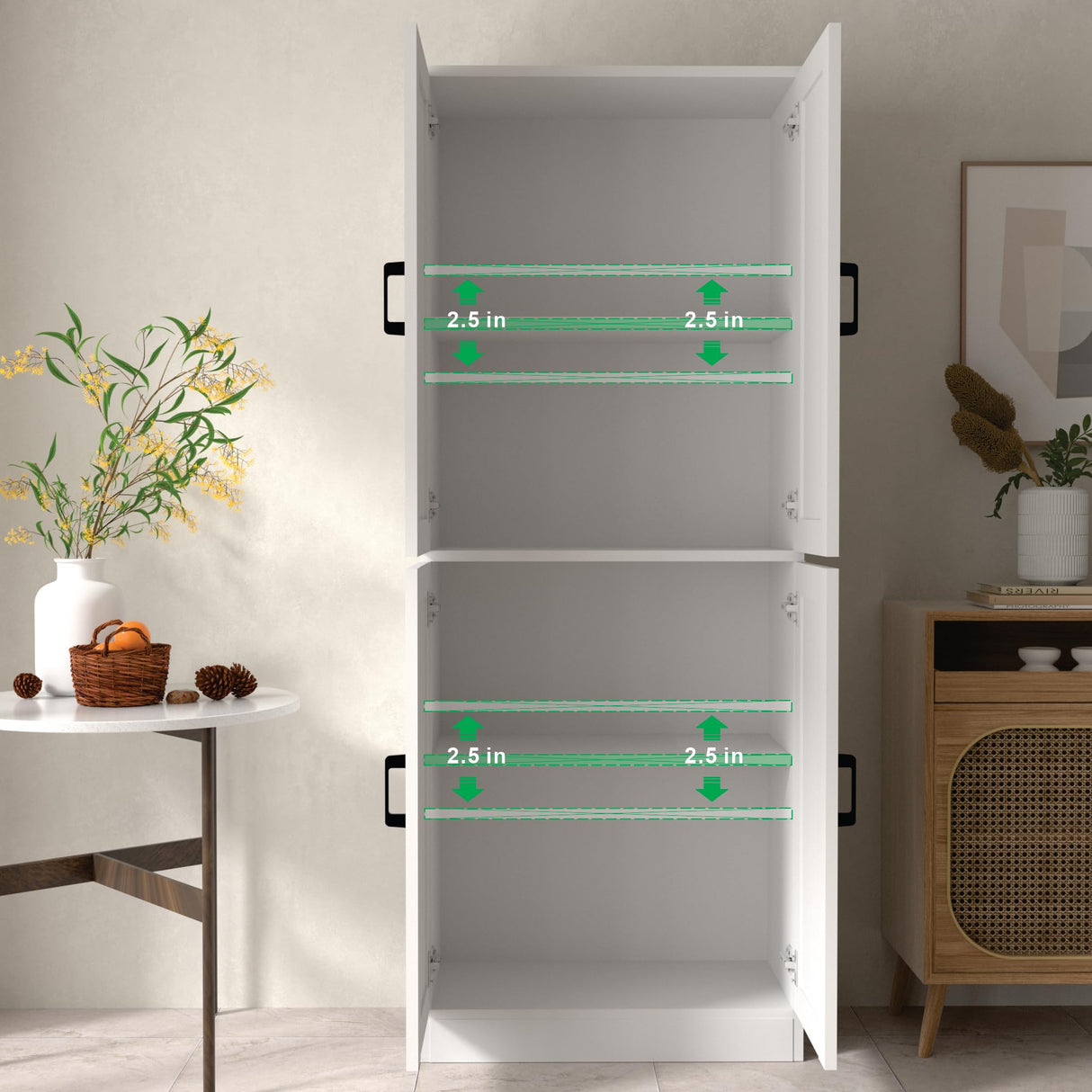 DIYART White Kitchen Pantry Cabinet, 71" Tall Kitchen Storage Cabinet with Doors, Freestanding Wooden Storage Cabinet for Kitchen, Dining Room, Hallway DIYART