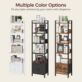 MAHANCRIS Bookshelf, 6-Tier Bookcase with Drawer, Small Book Shelf for Small Space, Storage Shelf Organizer, for Living Room, Bedroom, Study, Kitchen, Rustic Brown and Black BKHR66101 MAHANCRIS