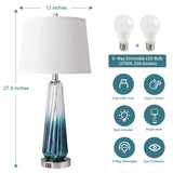Table Lamps for Living Room with Touch Control, 3-Way Dimmable Bedside Lamps with 2 USB Ports, Modern Glass Nightstand Lamp with White Fabric Shade, 27.5" Large Lamps for Home Bedrooms Decorations QiMH