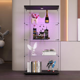 nifoti 4-Shelf Glass Display Cabinet with LED Lights and Lock,Curio Cabinets Display Case with 2 Door,Tempered Glass Collection Display Showcase for Living Room,Exhibition Hall 64.7"x 32"x 14.4" Black nifoti