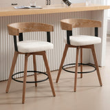 DUOMAY Swivel Bar Stools Set of 2-26" Counter Height Bar Stool with Footrest - Modern Wood Barstools with Linen Upholstered Seat - 360-Degree Swivel Stool for Kitchen Island Home Bar - White DUOMAY