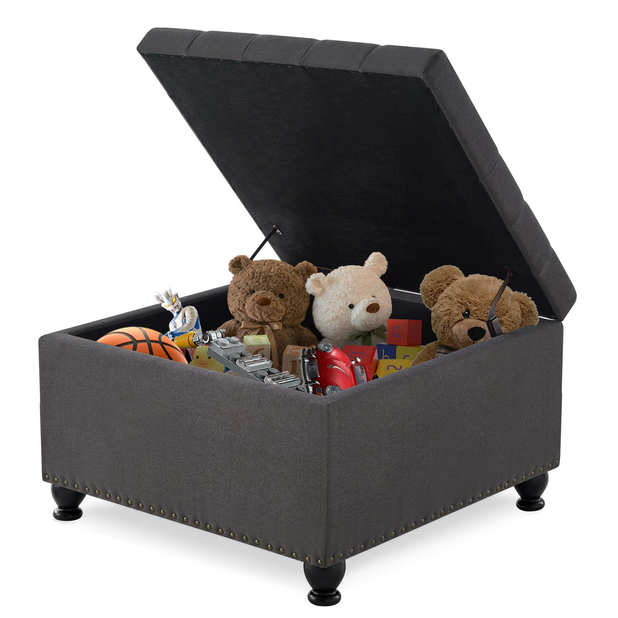 GOAWGO Large Square Storage Ottoman Upholstered Button Tufted Coffee Table with Rubber Wood Legs, Linen Fabric Foot Stool Oversized Ottoman Foot Rest for Sofa Couch Living Room Bedroom, Dark Grey GOAWGO