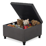 GOAWGO Large Square Storage Ottoman Upholstered Button Tufted Coffee Table with Rubber Wood Legs, Linen Fabric Foot Stool Oversized Ottoman Foot Rest for Sofa Couch Living Room Bedroom, Dark Grey GOAWGO