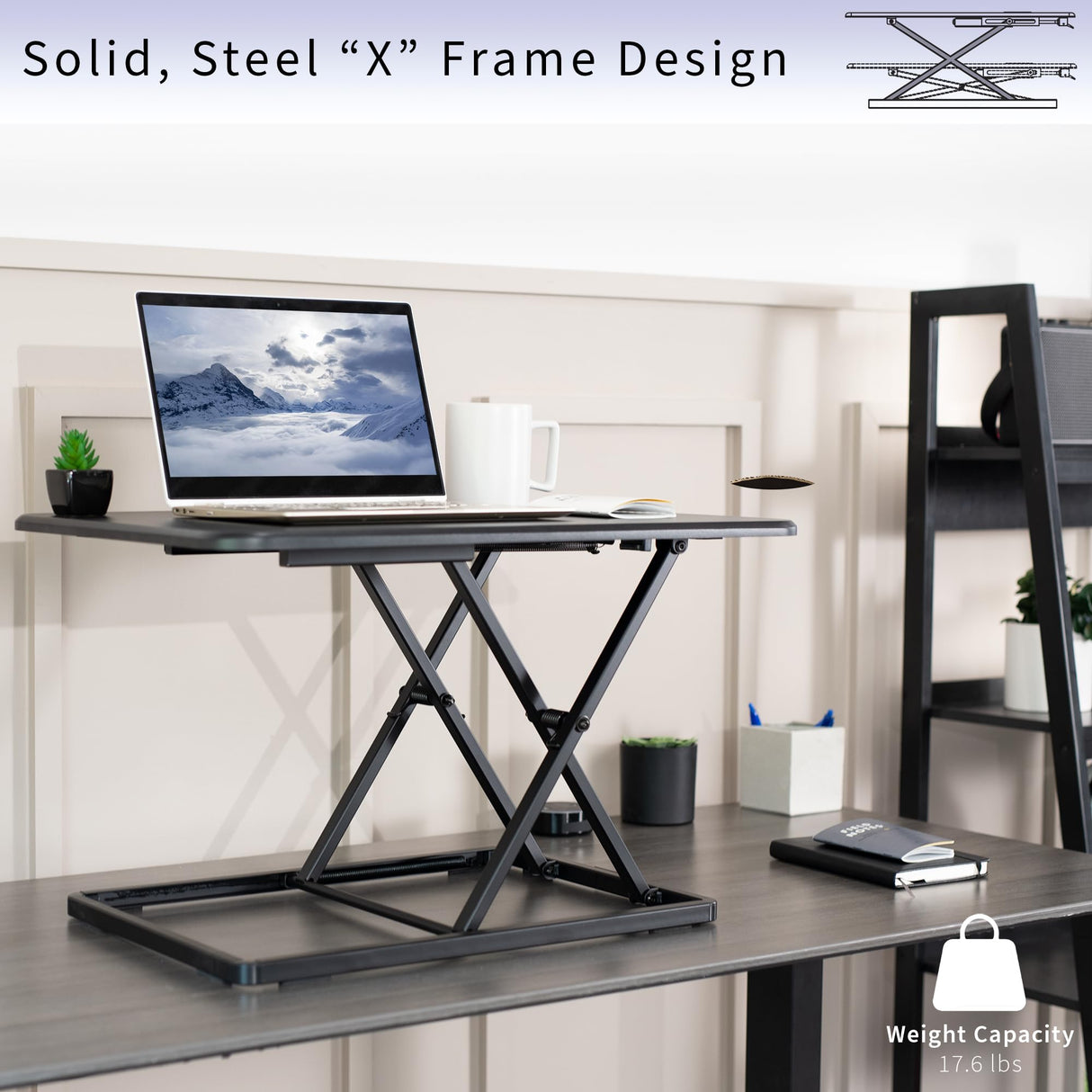VIVO Ultra-Slim Single Top Height Adjustable Standing Desk Riser, Compact Sit Stand Desktop Converter for Monitor or Laptop, Black, DESK-V001J VIVO