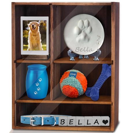 Sofunii Pet Memorial Shadow Box with Shelves for Dogs or Cats,11 * 14" Solid Wood Pet Frame Urn Ashes Display Case for as Loss Pet Remembrance Memory Keepsake - Carbonation Black Sofunii