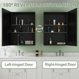 Buruis 14"x 24" Framed Medicine Cabinet with Mirror, Recessed or Wall Mounted Bathroom Cabinet, Adjustable Tempered Glass Shelves, Left/Right Open Reversible, No Assembly Required, Black Buruis