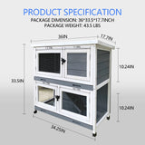 2 Story Solid Wood Rabbit/Bunny Hutch with 2 Large Main Rooms, Indoor Outdoor Rabbit House Guinea Pig Cage Pet House for Small Animals with Ventilation Door Removable Tray Waterproof Roof (Grey) AMZOSS