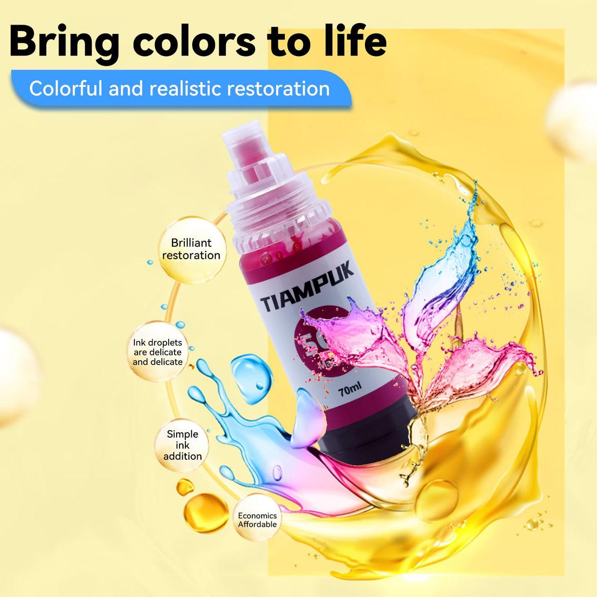 Tiampuk 5 Pack T502 502 Ink Refill Bottles for Ecotank ET-4850 ET-4760 ET2750 ET-3760 ST-4000 ET-15000 ET-2850 ST-2000 ET-3710 ET-3850 ET-3750 ET-3830 ET4750 ET3700 ST3000 ET2700 ET2760 Printer Tiampuk