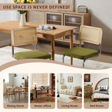 SOARMOTE Rattan Dining Chairs Set of 4,Upholstered Mid-Century Modern Dining Room Chairs with Cane Backrest,Retro Velvet Kitchen Chairs with Stainless Chrome Base,Green SOARMOTE