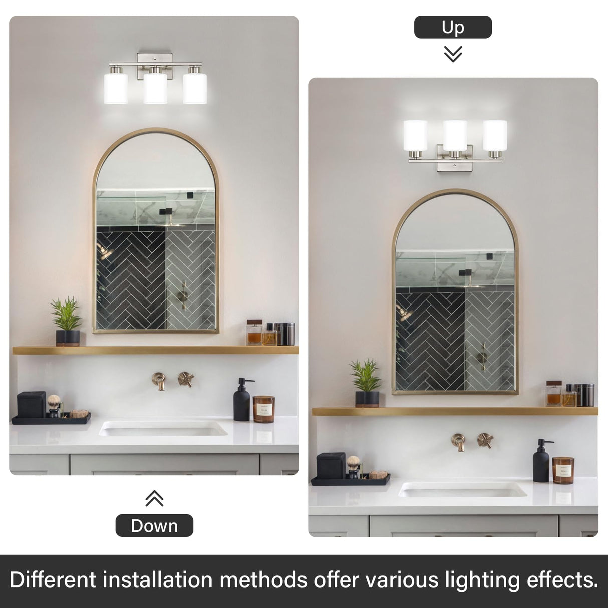 FonmYim Brushed Nickel Bathroom Light Fixtures, 3-Light Modern Vanity Light Over Mirror, Wall Sconces with Milky White Frosted Glass Shades, E26 Socket (Bulbs Not Included) FonmYim