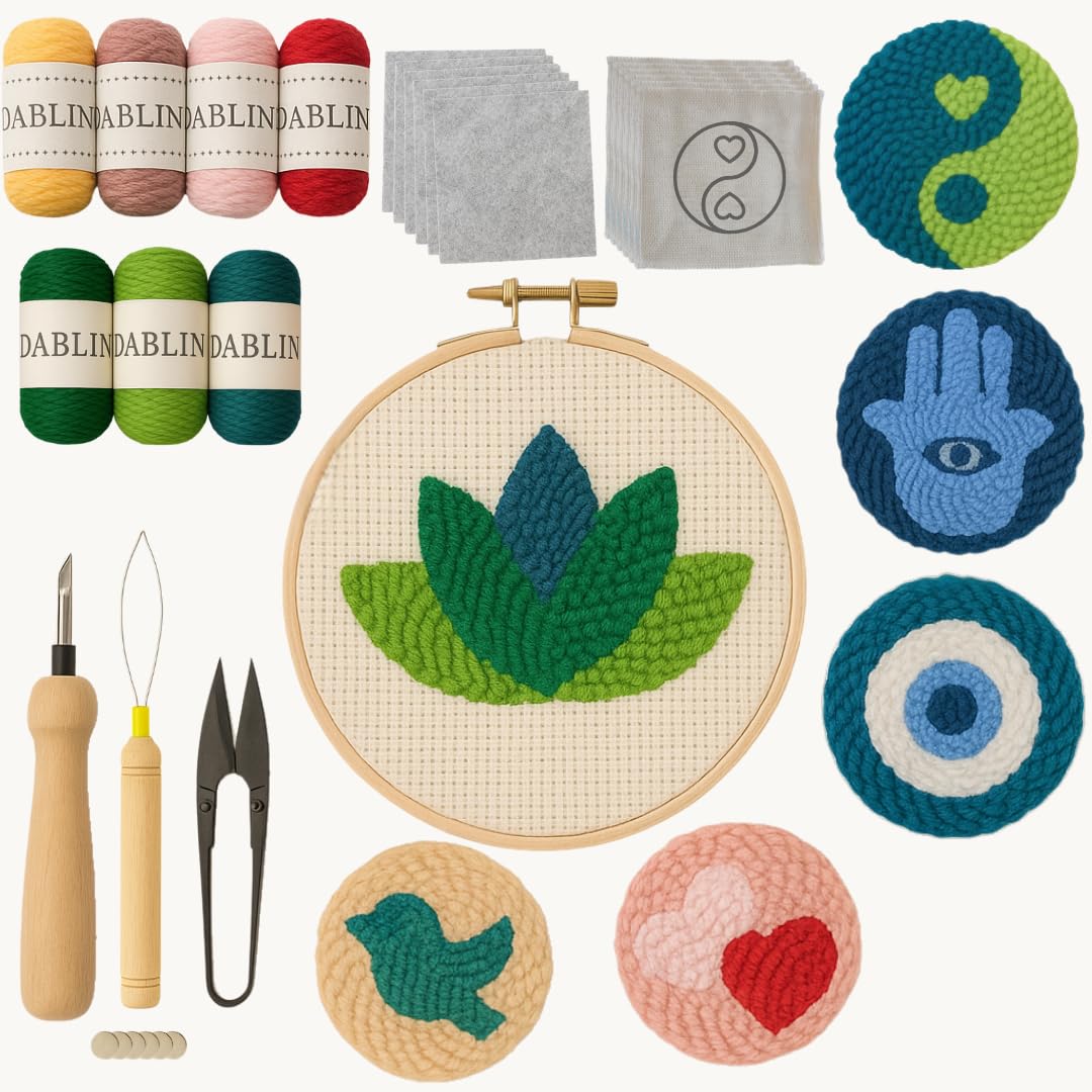 Dabline Punch Needle Kit for Beginners and Adults | Stress Relief DIY Craft - Complete Punch Needle Starter Kit with Designs & Supplies Dabline