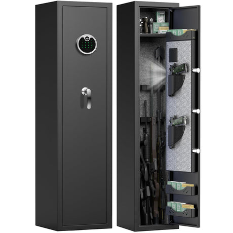Silkight 5-7 Fireproof Gun Safes for Home Rifle and Pistols, Digital Long Gun Safe for Rifles and Shotguns with Pistol Bag and Metal Box, Rifle Safe with Backlit Keypad and Mute Function silkight
