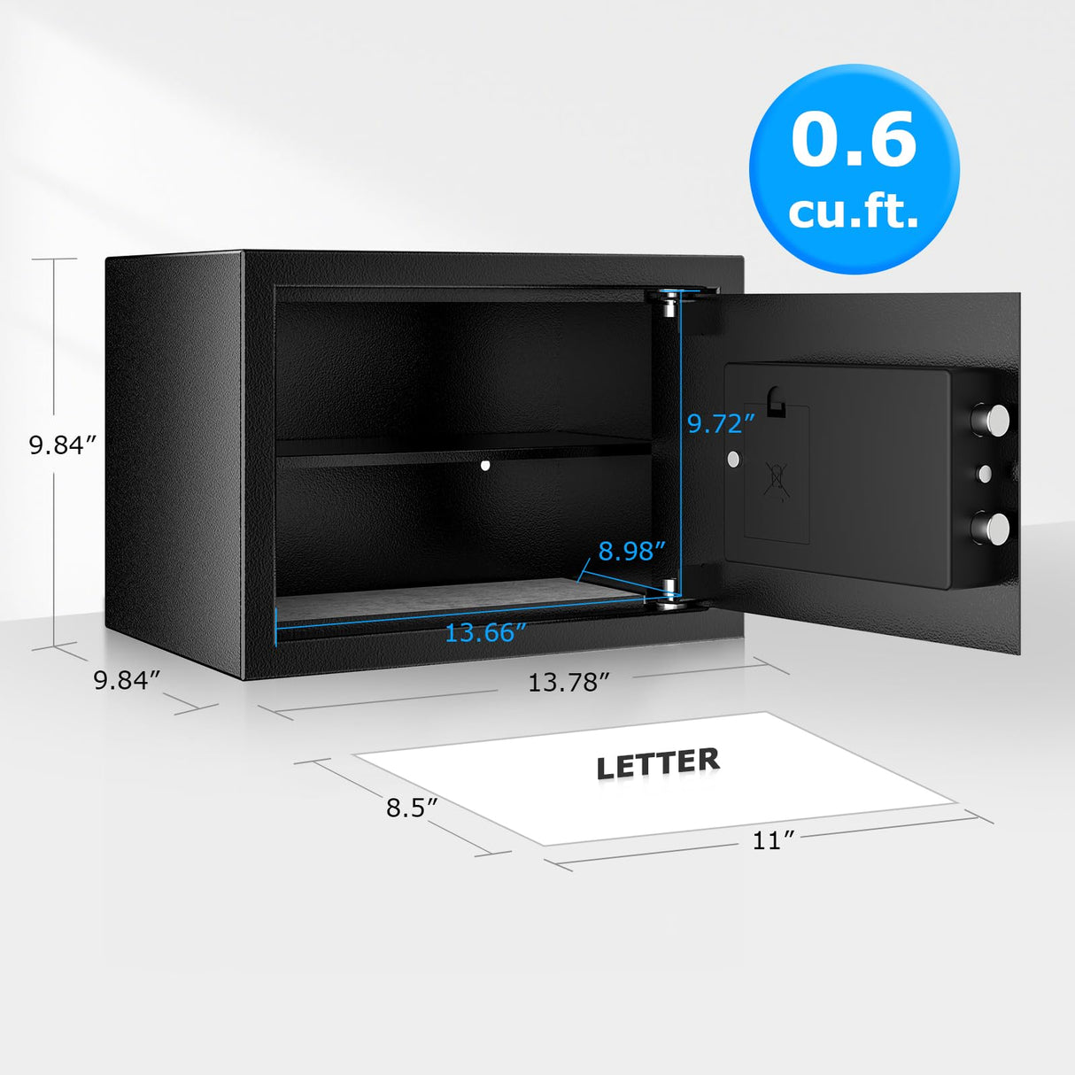 Bonsaii Safe, 0.6 Cubic Safe Box with Electronic Keypad, Removable Shelf, for Valuables Jewelry and Documents in Home, Hotel, or Business, 9.84"D x 13.78"W x 9.84"H bonsaii