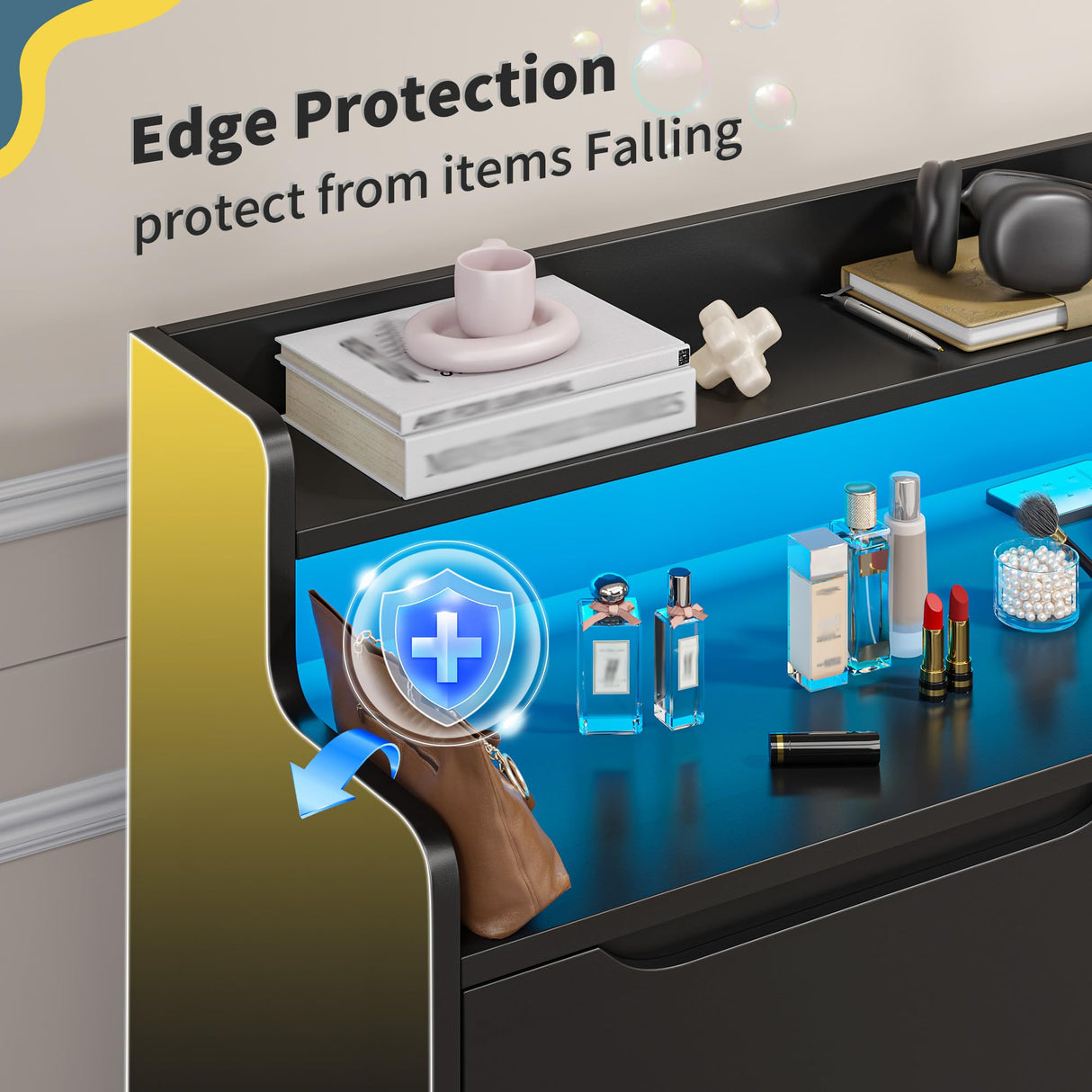 DurayLoly Modern Dresser for Bedroom with LED Light, 9 Drawer Black Dresser with Charging, Wooden Chest of Drawers, Large TV Stand for Bedroom DurayLoly