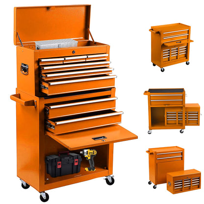 JD Trading 8-Drawer Rolling Tool Chest 2 in 1 High Capacity Tool Box Detachable Organizer Tool Storage Cabinet with 4 Wheels & Lockable Lined Drawers for Garage Warehouse Workshop (Orange) - WoodArtSupply