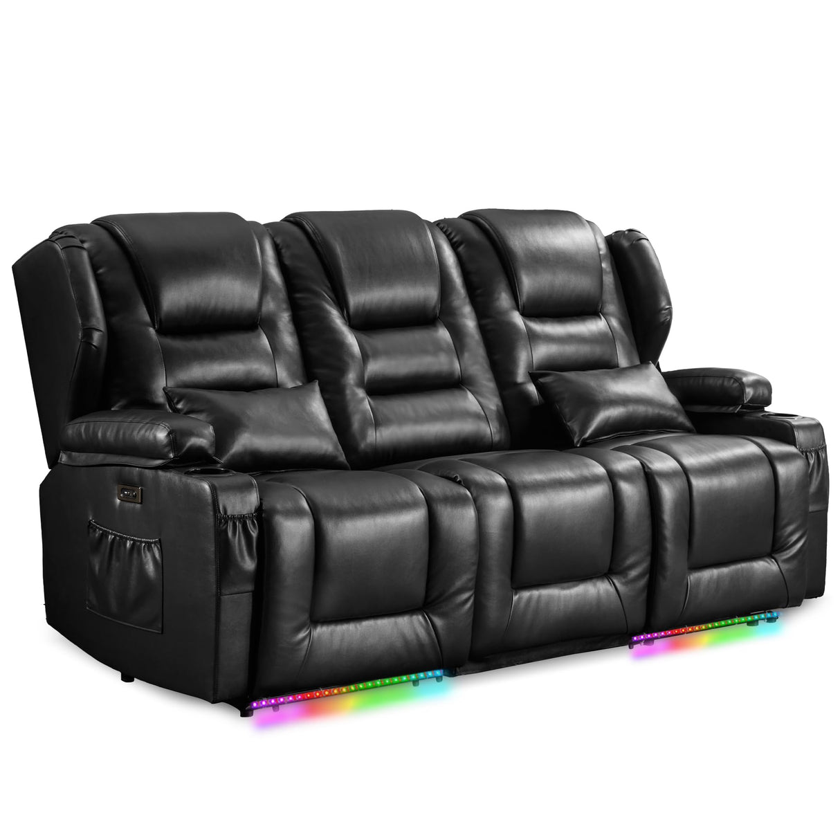 DRMBOOK RV Power Loveseat Recliner Sofa, Faux Leather 3-Seater Wall Hugger Reclining Sofa, Home Theater Seating Chair with Cup Holders, 3 Person Couch RV Furniture for Living Room, Black DRMBOOK