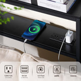 ELYKEN 2 Pack 5.9" Narrow 2-Tier Console Sofa Table with LED Strip Light, 5.9" Dx39.4”Wx39.4”H Long Behind Couch Table with Charge Station, Skinny Table with 6.5’ Extension Cord, Black ELYKEN