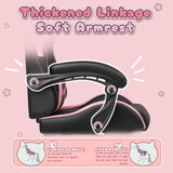 PUKAMI Gaming Chair Cute with Cat Ears,Ergonomic Computer Chair for Girl with Footrest and Headrest,Comfortable Reclining PC Game Chair for Adult,Teen,Black PUKAMI