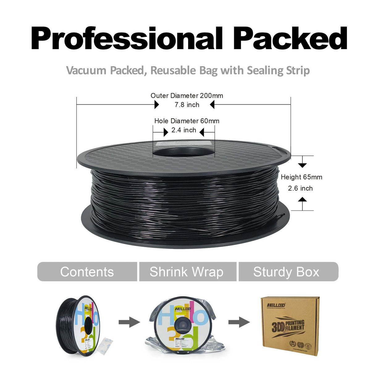 HEllO3D TPU Filament 1.75mm Flexible 3D Printer Filament,85A Soft 3D Printer Filament,TPU Elastomer 3D Filament,Vacuum Packed,Dimensional Accuracy +/- 0.05mm,1Kg Spool (1KG)(Black) HELLO3D