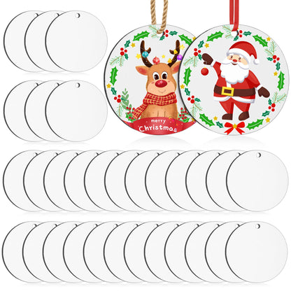 32 Pcs Sublimation Ornament Blanks, Round Christmas Personalized Sublimation Blanks Pendant for Christmas Party Favors, Christmas Decoration Supplies, DIY Handmade Crafts(2.75 inches)