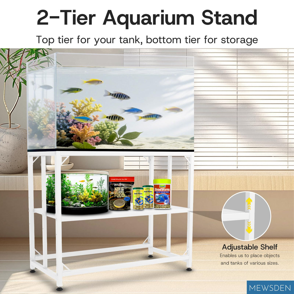 MEWSDEN Fish Tank Stand - 40 Gallon Heavy Duty Metal Aquarium Stand, Reptile & Turtle Breeder Tank Combo (White, 36.5"x18.5"x29.5") MEWSDEN