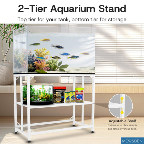 MEWSDEN Fish Tank Stand - 40 Gallon Heavy Duty Metal Aquarium Stand, Reptile & Turtle Breeder Tank Combo (White, 36.5"x18.5"x29.5") MEWSDEN