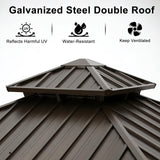 ABCCANOPY Hardtop Gazebo 10x10 - Outdoor Metal Hard Top Gazebo, Permanent Galvanized Steel Aluminum Framed Pavilion with Netting and Curtain for Patio Backyard Lawn Garden (Double Roof, Khaki) ABCCANOPY