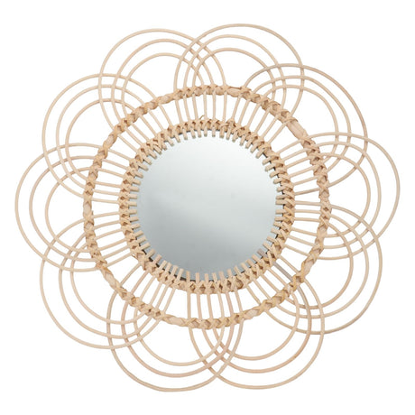 YARDWE LED Makeup Mirror Wooden | Flower Circular Wall Mirror Decor- Bohemian Hanging Glass Decor, Rustic Natural Wall Mirror Decor (18. 86 X 18. 86 X 0. 79) Round Mirror Yardwe