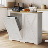 DWVO 13 Gallon Tilt Out Trash Bin Cabinet with Outlet Adjustable Shelves, Kitchen Pantry Storage Cabinet with Garbage Bin Tilt Out Laundry Hamper for Kitchen, 39.4” W x 14” D x 36.8” H Off White DWVO