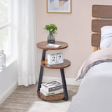 BEWISHOME Round End Table Side Table with Metal Frame, Accent Table Nightstand Bedside Table with 3-Tier Shelves for Living Room Bedroom Couch Small Coffee Table Rustic Brown KTZ41Z BEWISHOME