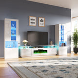 AMERLIFE Entertainment Center with Fireplace and Bookcases, Includes 80" 2-Tier Fireplace TV Stand with 40" Fireplace, 2 x High Gloss Bookshelves with LED Lights & Glass Doors, White AMERLIFE