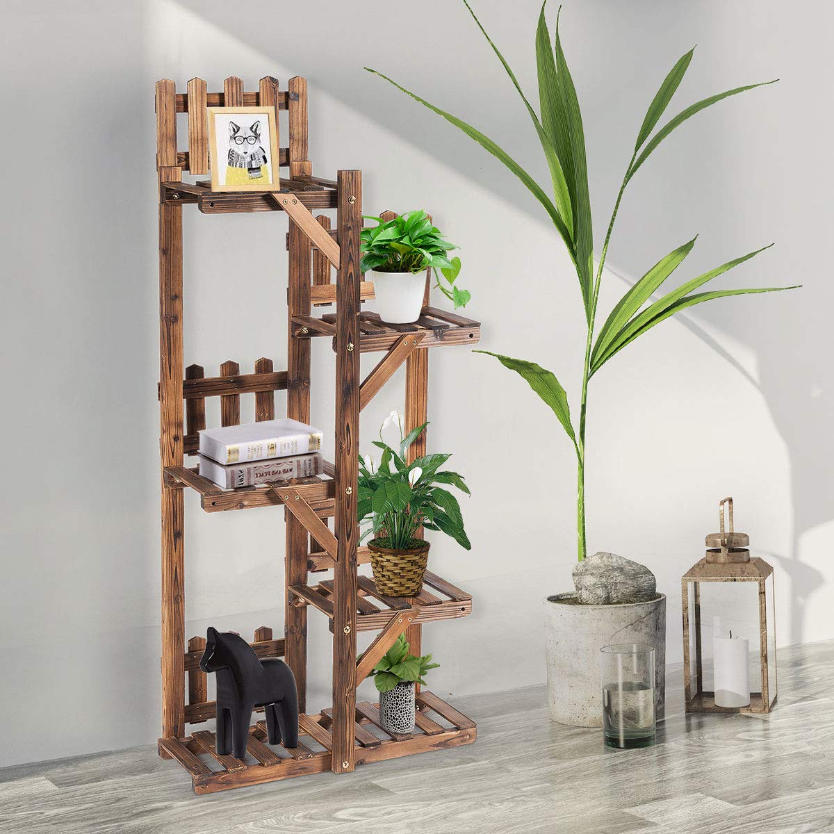 Giantex Wood Plant Stand Rack 5 Tier 6 Potted, Multiple Plant Stand Flower Pots Holder Display Shelf Rack Planter Indoor Outdoor for Garden Corner Balcony Patio Living Room Giantex