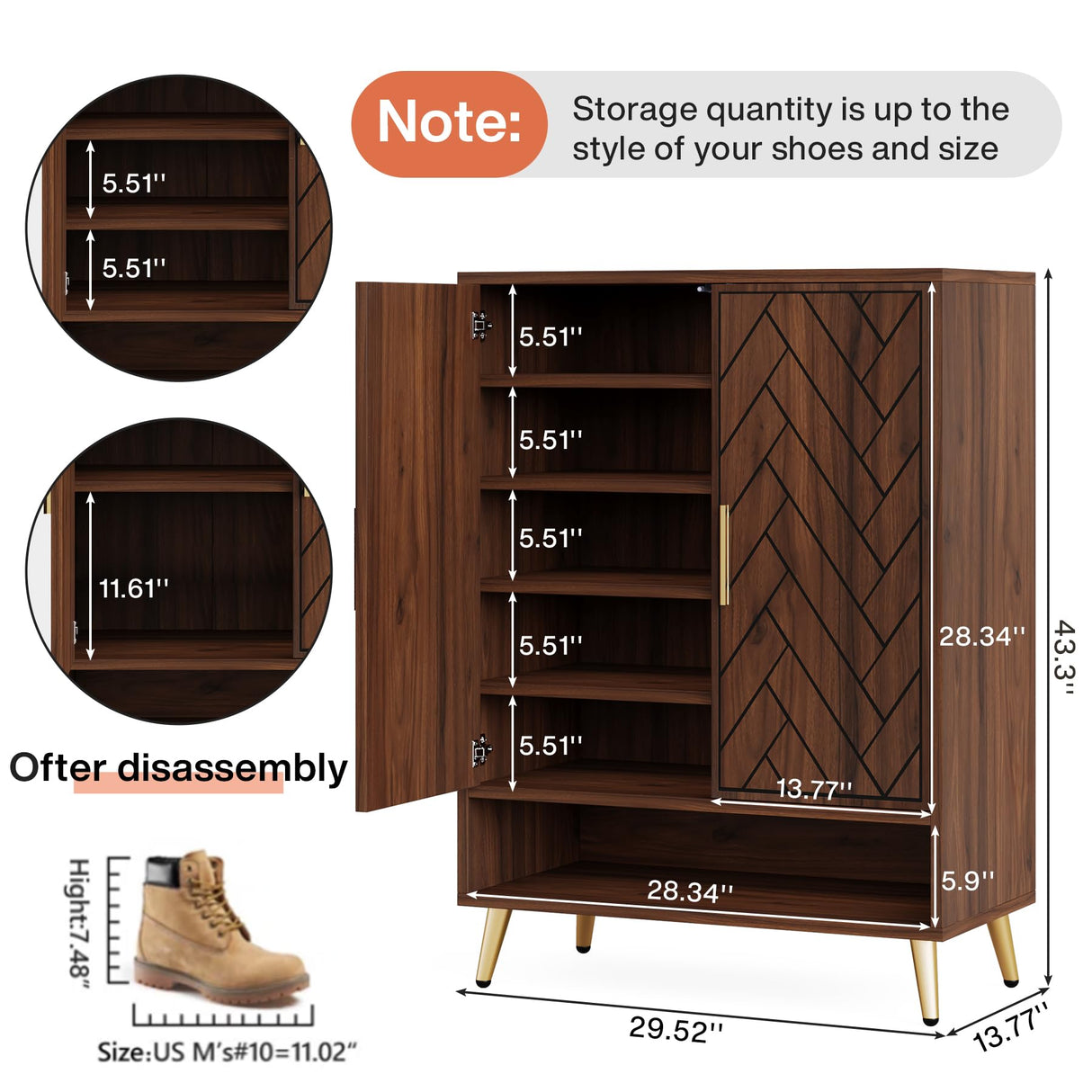Tribesigns Walnut Shoe Cabinet with Doors, 6-Tier 24 Pairs Shoe Storage Cabinet for Entryway, Wooden Entryway Shoe Cabinet with Adjustable Shelves for Living Room, Bedroom Tribesigns
