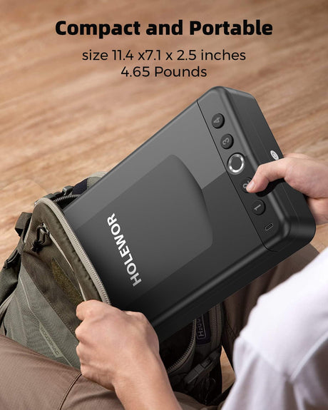 HOLEWOR Car Gun Safe, Small Pistol Safe Biometric Gun Safe for Handgun, Portable Fingerprint Quick Access Handgun Safe for Nightstand Bedside HOLEWOR