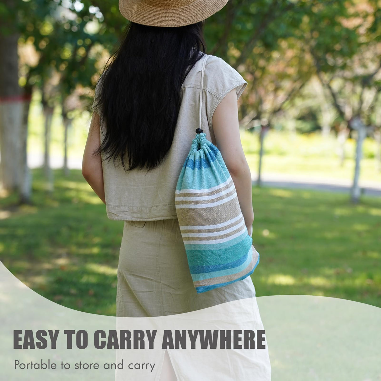 Brazilian Hammock with Tree Straps - Canvas Hammocks Portable Hammock with Carry Bag for Backyard, Porch, Outdoor and Indoor Use Blue & Green INNO STAGE