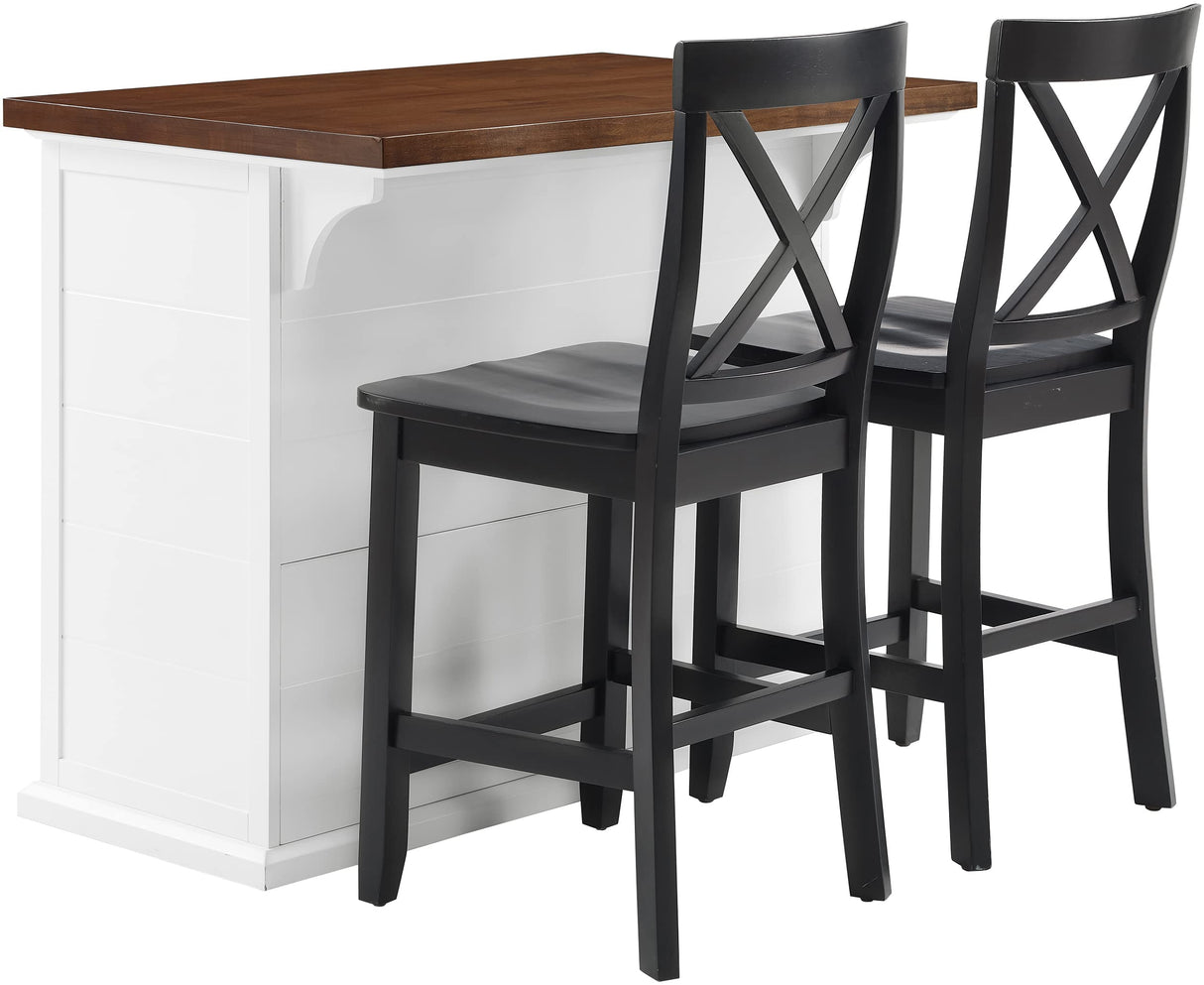 Crosley Furniture Bartlett Kitchen Island with Wood Top and X-Back Stools, White/Black Crosley Furniture