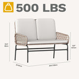 DWVO Outdoor Loveseat, All Weather Wicker Patio Sofa with Soft Cushions & High Back, Porch Furniture for Backyard, Balcony and Deck, Beige DWVO