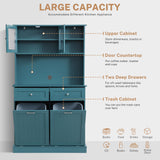 Ayiseedmid Tilt Out Trash Can Cabinet, Kitchen Pantry Cabinet, Tilt Out Laundry Hamper Cabinet with Hideaway Drawer, Recycling Freestanding Dog Food Storage Cabinet in Blue Ayiseedmid