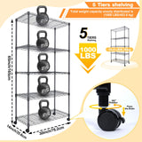 Whitmor Heavy Duty 5-Shelf Shelving Unit, Storage Shelves 1000Lb Capacity for Garage Kitchen Bathroom Bedroom, 30" D x 14" W x 59" H, 5 Tier, Black Whitmor