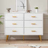 GarveeHome 6 Drawer Dresser, Modern Wooden Dresser with Gold Handles and Storage Space, Chest of Drawers for Bedroom, Hallway, Living Room and Entryway, White GarveeHome