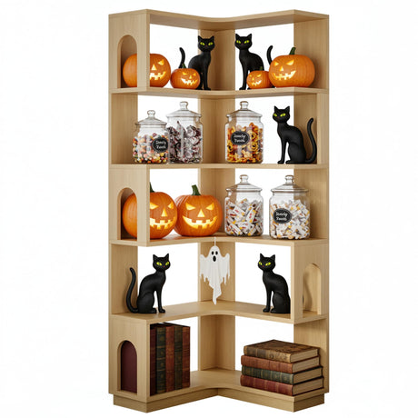 LIKEMET 6 Tier Corner Bookshelf, Tall L Shaped Bookcase, 68.5 Inches Wooden Corner Bookshelves with Arched Design, Freestanding Roomy Display Shelf Stand for Home Office LIKEMET