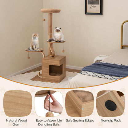 PETSITE 51 Inches Cat Tree, Modern Wooden Cat Tower with Plush Padded Top Perch, Cat Condo with Soft Pad, Dangling Balls, Multi-Level Cat Tree Tower for Indoor Cats Large Adult - WoodArtSupply